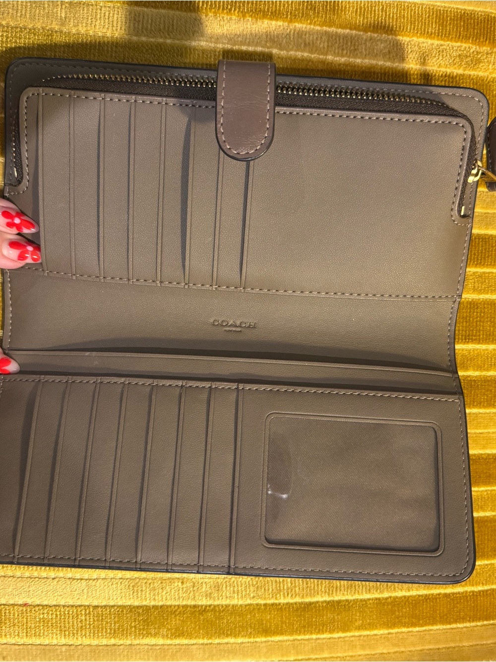 Coach Taupe Smooth Leather Zip Wallet with Gold Logo - Picture 4 of 5